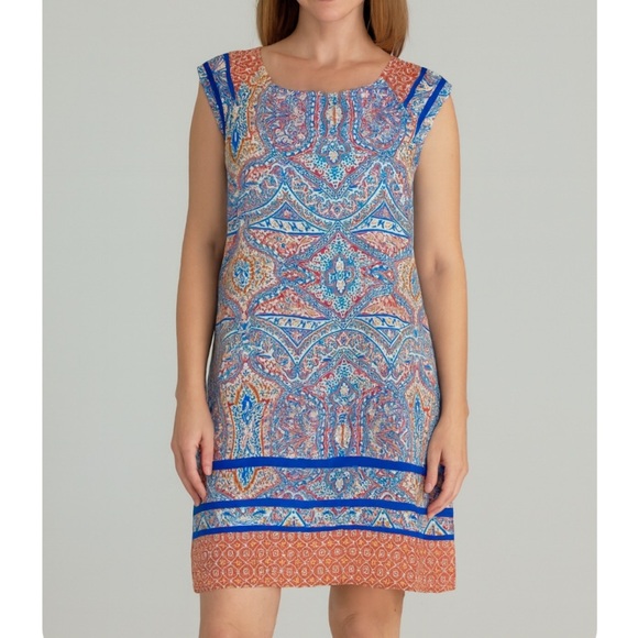Everly Women's dress Orange Blue Boho Print A-line Size Sm Anthropologie sheath - Picture 1 of 8